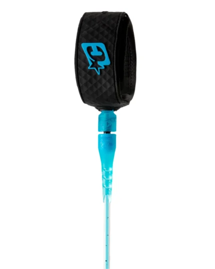 ליש מדגם RELIANCE LITE 6 באורך 6 פיט עם חיבור גמיש, סקוץ' איכותי, וסגירה נגד החלקה, מגיע בצבע תכלת/שחור