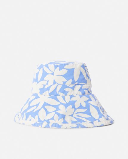 כובע באקט עם שוליים רחבים מבד קנבס צבעוני, מספק הגנה מהשמש במראה קיצי ואופנתי.